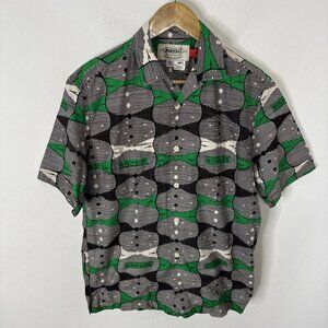 Monitaly Shirt Men M Made in USA High Life Print Camp Collar Button Up Weekend